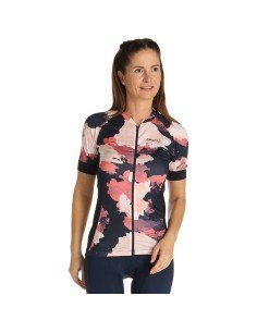 Maillot de ciclismo corto para mujer en fucsia y azul, cómodo y fresco