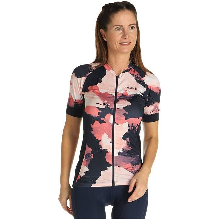 Maillot de ciclismo corto para mujer en fucsia y azul, cómodo y fresco