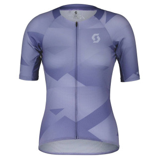 Maillot corto mujer SCOTT RC Premium Climber en lila y azul, ideal para ciclistas