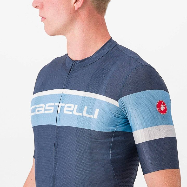 Maillot Scorpione 3 azul y blanco de Castelli para ciclistas exigentes