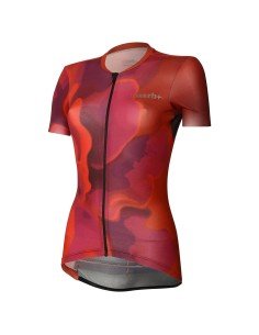 Maillot corto para mujer RH+ Super Light Evo en naranja y rojo, comodidad y estilo para ciclistas