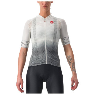 Maillot corto para mujer CASTELLI Climber's 2.0 en gris y blanco, ideal para ciclistas que buscan estilo y comodidad