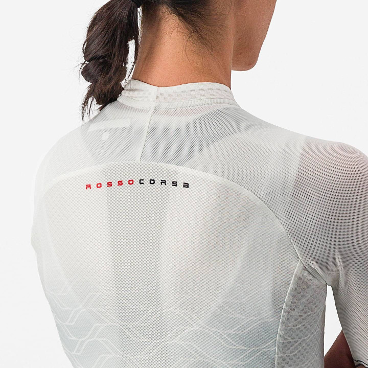 Maillot corto para mujer CASTELLI Climber's 2.0 en gris y blanco, ideal para ciclistas que buscan estilo y comodidad