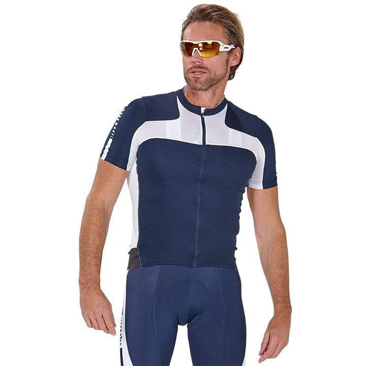 Maillot corto RH+ Agility azul y blanco para ciclistas cómodos y con estilo