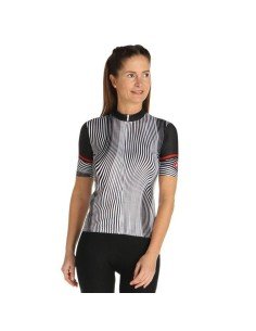 Maillot corto mujer CASTELLI Illusione negro-blanco para ciclistas con estilo y comodidad