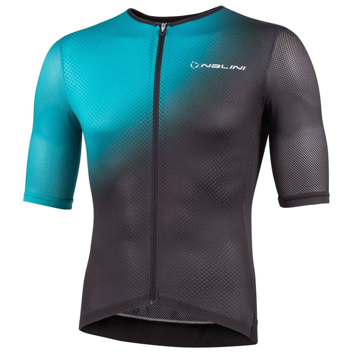 Maillot corto NALINI Mesh negro y turquesa para ciclistas cómodos