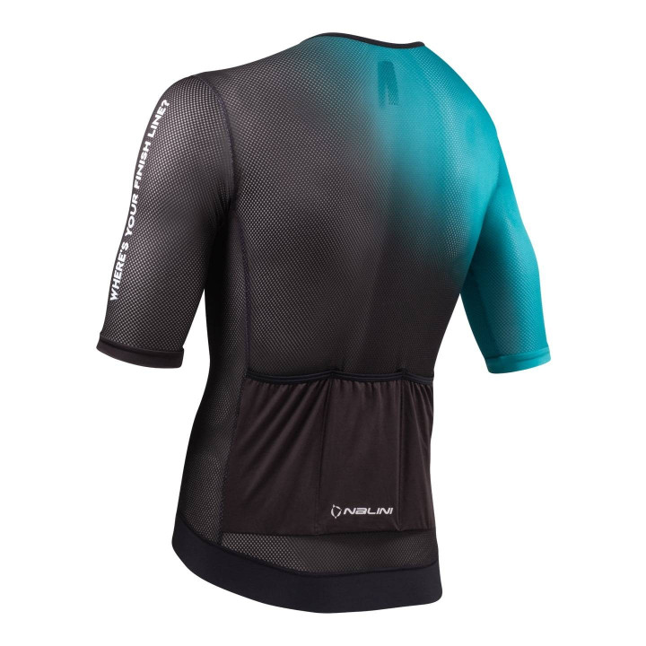 Maillot corto NALINI Mesh negro y turquesa para ciclistas cómodos