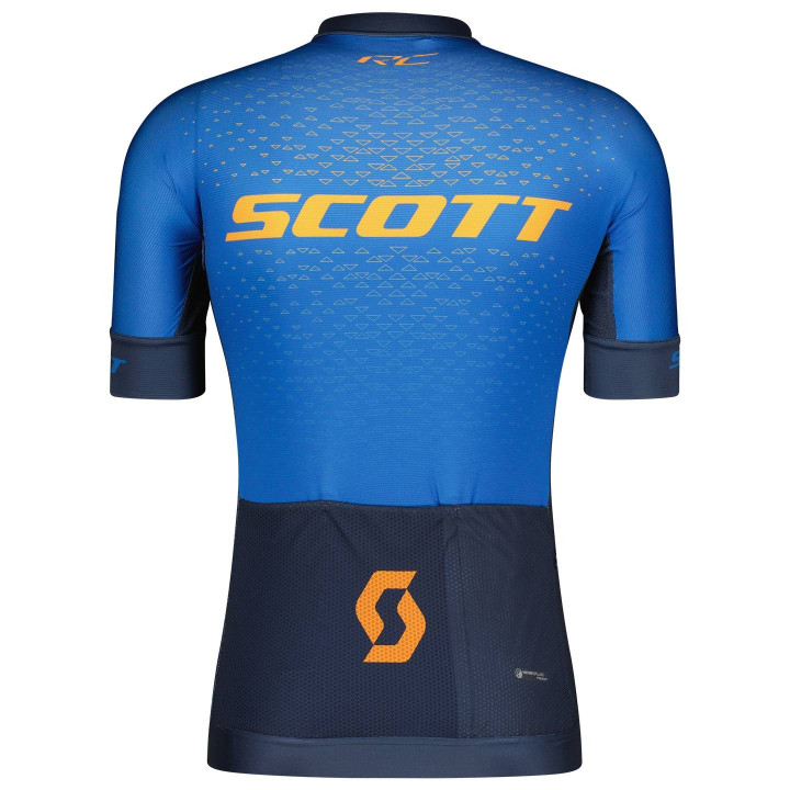 Maillot corto SCOTT RC Pro naranja y azul, ideal para ciclistas que buscan comodidad y estilo