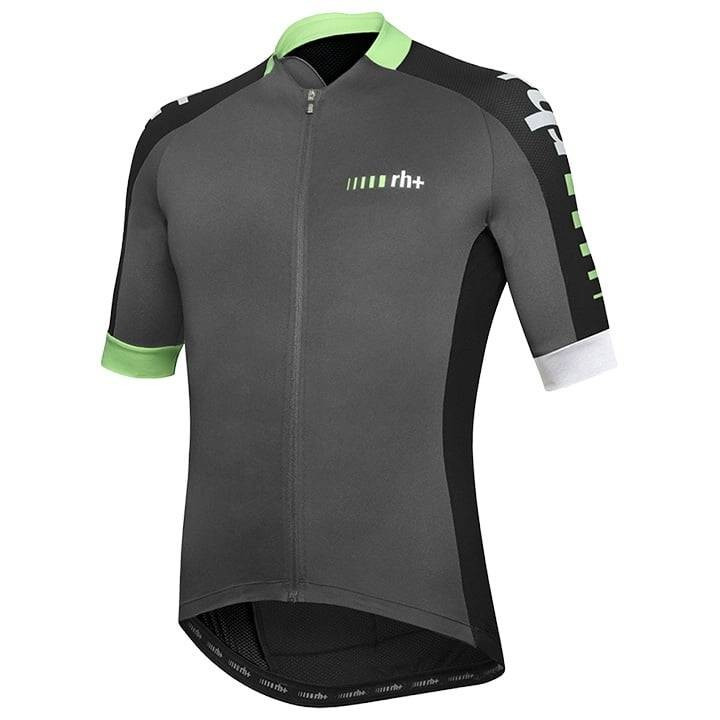 Maillot corto RH+ en negro, verde neón y gris para ciclistas con estilo