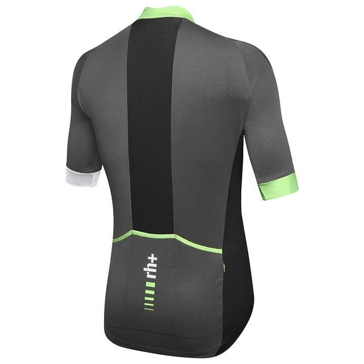 Maillot corto RH+ en negro, verde neón y gris para ciclistas con estilo