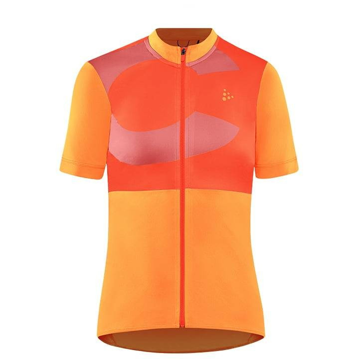 Maillot corto para mujer CRAFT Endurance en naranja y fucsia, ideal para tus rutas en bicicleta