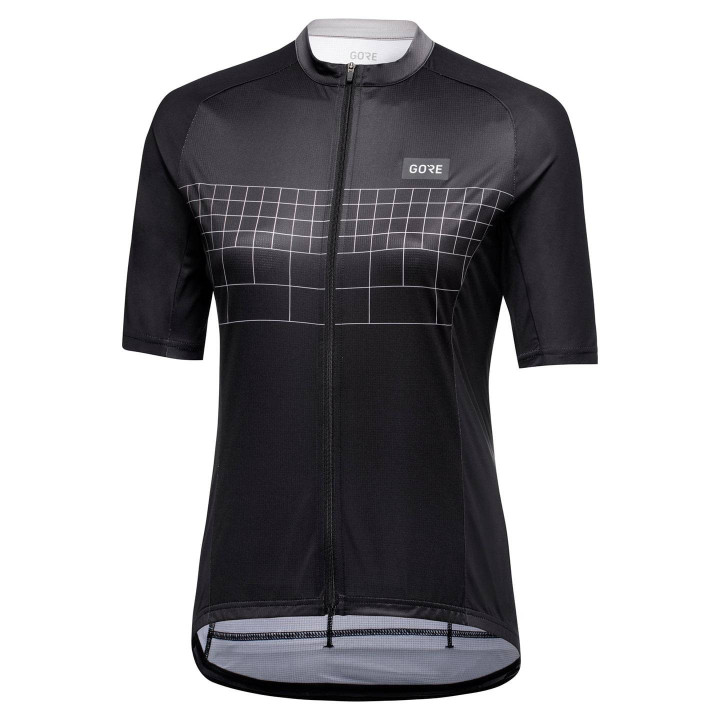 Maillot de ciclismo corto para mujer Grid Fade 2.0 en negro, cómodo y fresco