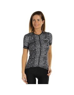 Maillot de ciclismo corto para mujer RH+ Fashion en negro y blanco, cómodo y fresco