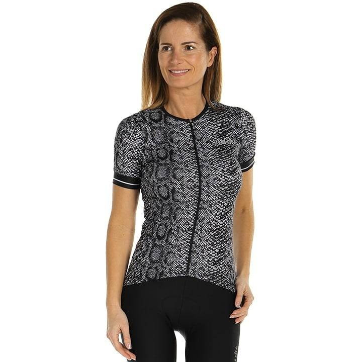 Maillot de ciclismo corto para mujer RH+ Fashion en negro y blanco, cómodo y fresco