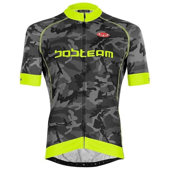 Maillot corto BOBTEAM Amo Camo en gris y amarillo neón, comodidad y estilo para tus rutas en bici