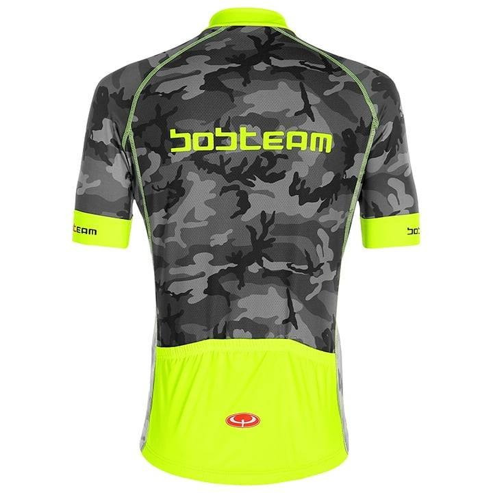 Maillot corto BOBTEAM Amo Camo en gris y amarillo neón, comodidad y estilo para tus rutas en bici
