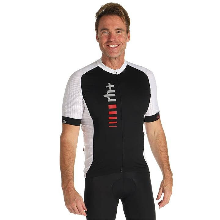 Maillot corto RH+ Primo en negro y blanco: comodidad y frescura para tus rutas en bici