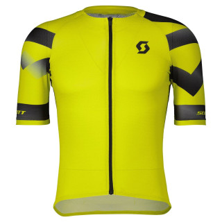 Maillot corto SCOTT RC Premium Climber amarillo y negro, ideal para ciclistas de montaña