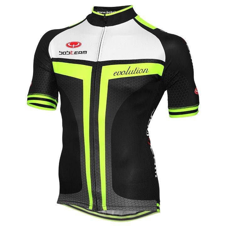 Maillot corto BOBTEAM Evolution 2.0 en negro y amarillo neón para ciclistas cómodos y con estilo