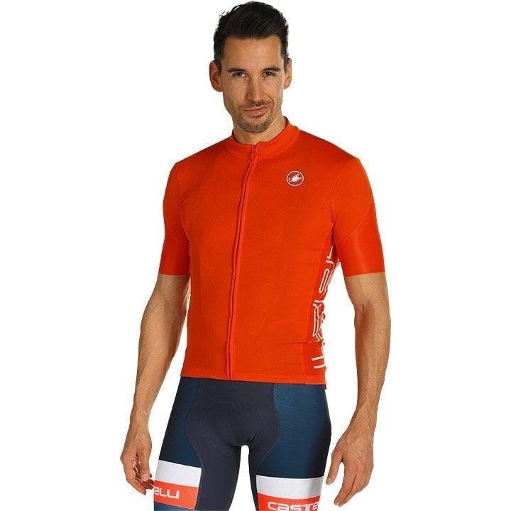 Maillot corto naranja CASTELLI Entrata V: comodidad y frescura para tus rutas en bici
