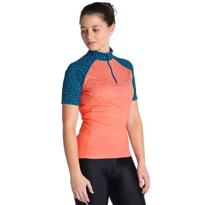 Maillot corto mujer VAUDE Dotchic II en rojo y azul, comodidad y estilo para tus rutas