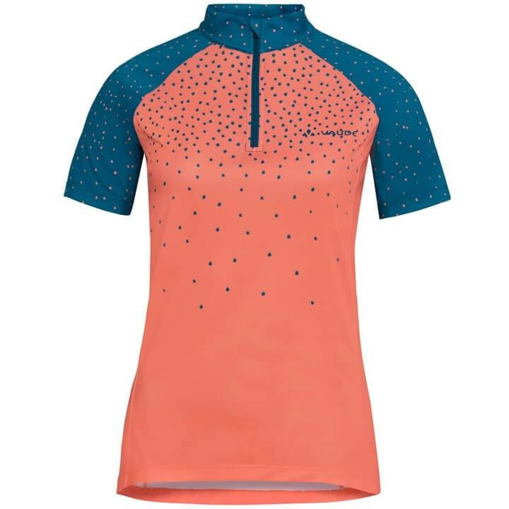 Maillot corto mujer VAUDE Dotchic II en rojo y azul, comodidad y estilo para tus rutas