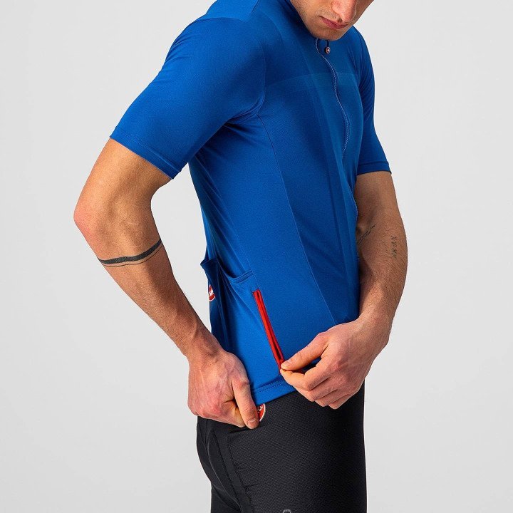 Maillot corto CASTELLI Classifica azul, ideal para ciclistas que buscan comodidad y frescura