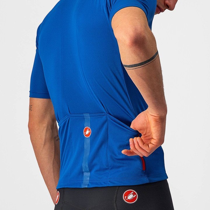Maillot corto CASTELLI Classifica azul, ideal para ciclistas que buscan comodidad y frescura
