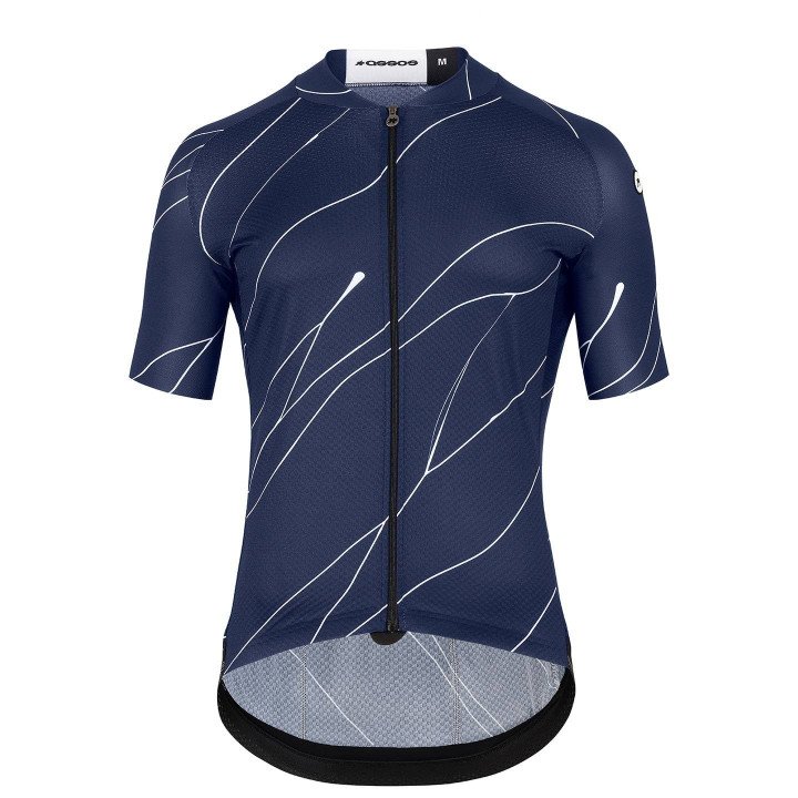 Maillot corto ASSOS Mille GT C2 EVO Ultra en azul oscuro y blanco, ideal para ciclistas