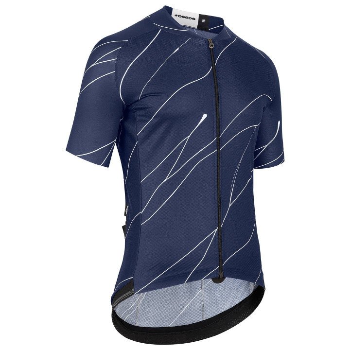 Maillot corto ASSOS Mille GT C2 EVO Ultra en azul oscuro y blanco, ideal para ciclistas