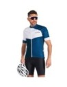 Maillot VAUDE Posta FZ en azul oscuro y blanco, ideal para ciclistas cómodos y estilosos