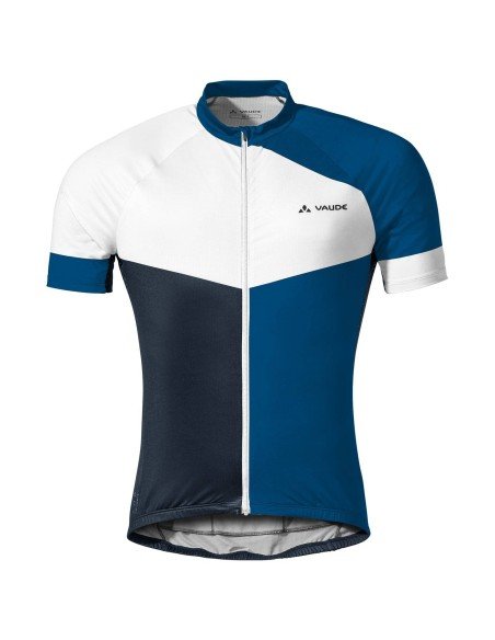 Maillot VAUDE Posta FZ en azul oscuro y blanco, ideal para ciclistas cómodos y estilosos