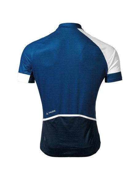 Maillot VAUDE Posta FZ en azul oscuro y blanco, ideal para ciclistas cómodos y estilosos