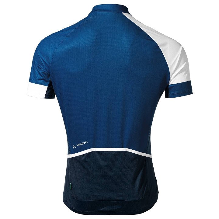 Maillot VAUDE Posta FZ en azul oscuro y blanco, ideal para ciclistas cómodos y estilosos