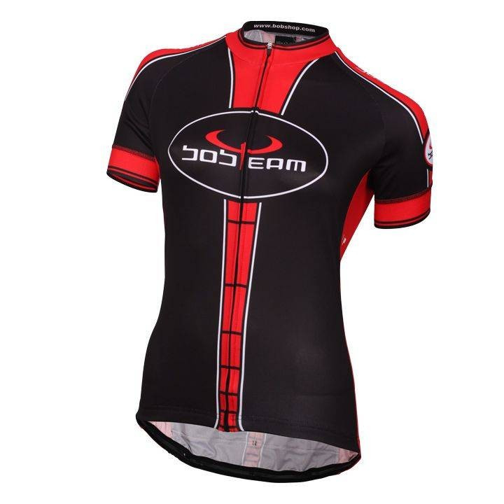 Maillot corto mujer BOBTEAM Infinity rojo y negro, comodidad y estilo para ciclistas