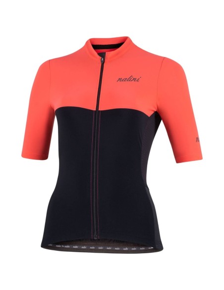 Maillot corto NALINI para mujer en naranja y negro, ideal para ciclistas