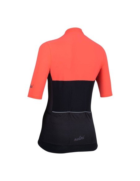 Maillot corto NALINI para mujer en naranja y negro, ideal para ciclistas